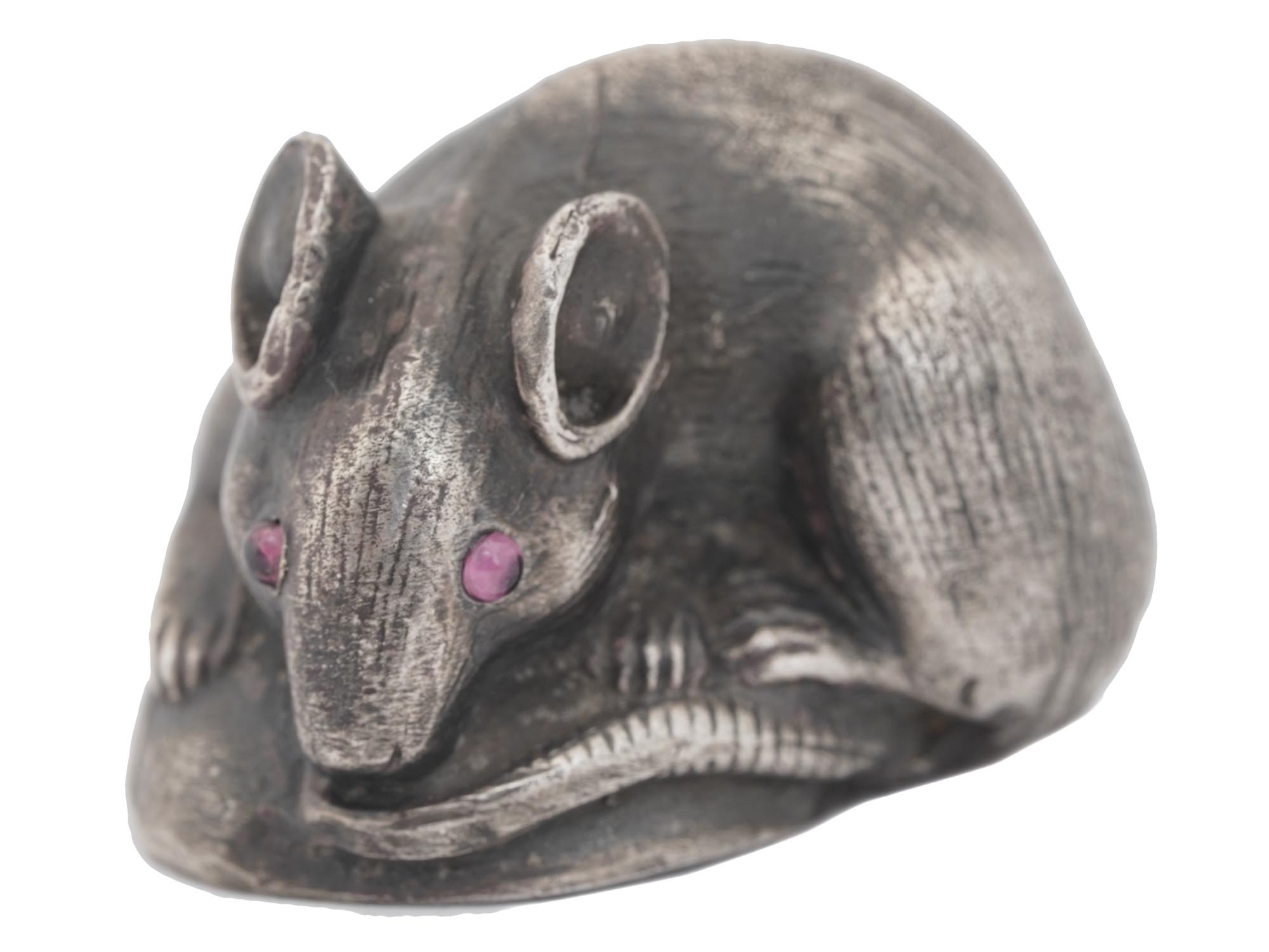 RUSSIAN SILVER FIGURINE OF A MOUSE WITH AMETHYSTS PIC-0